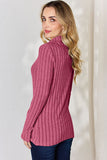 Ribbed Mock Neck Long Sleeve T-Shirt