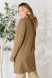 Ribbed Round Neck Long Sleeve Slit Top