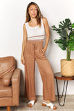 Drawstring Smocked Waist Wide Leg Pants