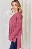 Ribbed Half Button Long Sleeve High-Low T-Shirt