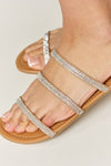 Rhinestone Three-Strap Flat Sandals