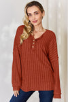 Ribbed Half Button Long Sleeve T-Shirt