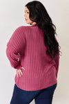 Ribbed Half Button Long Sleeve High-Low T-Shirt