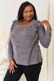 Square Neck Ruffle Shoulder Long Sleeve T-Shirt