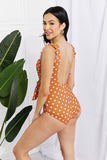 Full- Size Float On Ruffle Faux Wrap One-Piece in Terracotta