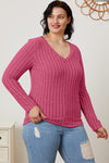 Ribbed V-Neck Long Sleeve T-Shirt