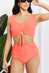 Sanibel Crop Swim Top and Ruched Bottoms Set in Coral