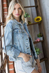 Distressed Button Up Denim Jacket