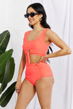 Sanibel Crop Swim Top and Ruched Bottoms Set in Coral