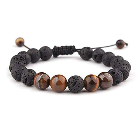 Adjustable Anxiety Diffusing Lava Stone Bracelet W/Brown Stones