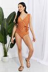 Full- Size Float On Ruffle Faux Wrap One-Piece in Terracotta