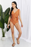 Full- Size Float On Ruffle Faux Wrap One-Piece in Terracotta