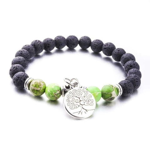 Green Marble Tree of Life Lava Stone Bracelet