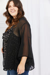 Just Breathe Full Size Chiffon Kimono in Black