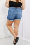 High Rise Medium Stone Wash Denim Shorts