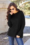 Ribbed Round Neck Long Sleeve Knit Top