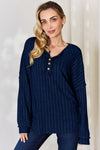 Ribbed Half Button Long Sleeve T-Shirt