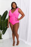 Full Size Float On Ruffle Faux Wrap One-Piece in Pink