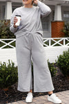 Textured Long Sleeve Top and Drawstring Pants Set