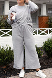 Textured Long Sleeve Top and Drawstring Pants Set