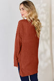 Ribbed Half Button Long Sleeve High-Low T-Shirt