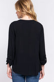 Notched Long Sleeve Woven Top