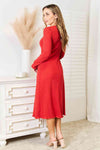 Red Round Neck Long Sleeve Dress