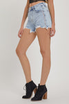 High Rise Rhinestone Strap Embellished Denim Shorts