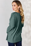 Ribbed Half Button Long Sleeve T-Shirt