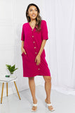 Sunday Brunch Button Down Midi Dress in Magenta