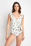 Swim Float On Ruffle Faux Wrap One-Piece in Daisy Cream