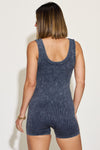 Ribbed Washed Round Neck Sleeveless Romper