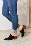 Black Pointed-Toe Braided Trim Mules