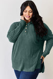 Ribbed Half Button Long Sleeve High-Low T-Shirt