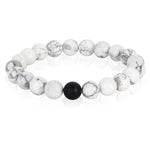 Polished 10mm Natural Stone Bead Stretch Bracelet - Howlite