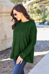 Ribbed Round Neck Long Sleeve Knit Top