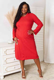 Red Round Neck Long Sleeve Dress