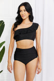 Seaside Romance Ruffle One-Shoulder Bikini in Black