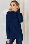 Ribbed Mock Neck Long Sleeve T-Shirt