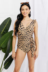 Full Size Float On Ruffle Faux Wrap One-Piece in Leopard