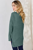 Ribbed Half Button Long Sleeve High-Low T-Shirt