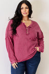 Ribbed Half Button Long Sleeve High-Low T-Shirt