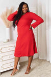 Red Round Neck Long Sleeve Dress