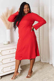 Red Round Neck Long Sleeve Dress