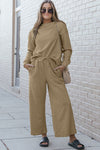 Textured Long Sleeve Top and Drawstring Pants Set