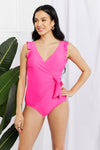 Full Size Float On Ruffle Faux Wrap One-Piece in Pink