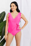 Full Size Float On Ruffle Faux Wrap One-Piece in Pink