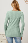 Ribbed V-Neck Long Sleeve T-Shirt