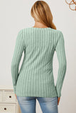 Ribbed V-Neck Long Sleeve T-Shirt