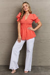 Whimsical Wonders Full Size V-Neck Puff Sleeve Button Down Top